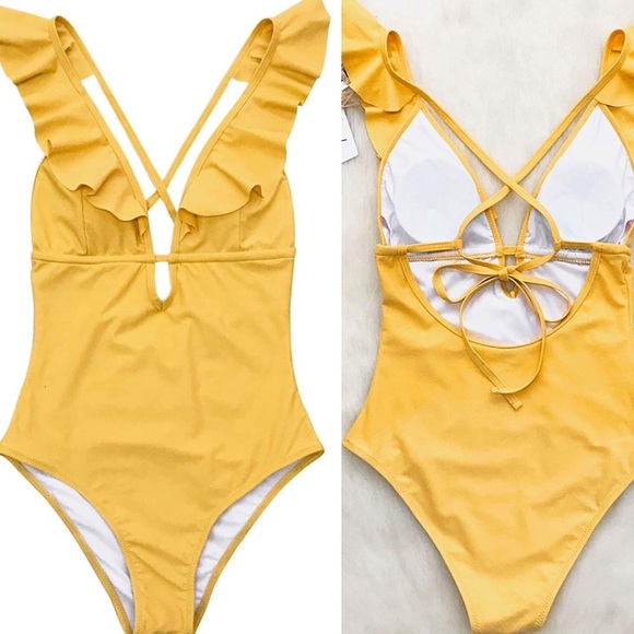 ■LAMEREI■ Shirring Sleeveless SwimSuit[LMBCSW217]Yellow Gr Shirring Sleeveless SwimSuit